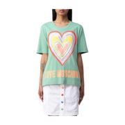 Love Moschino Regnbåge Hjärta Logotyp Tryckt T-shirt Multicolor, Dam