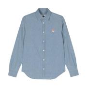 Maison Kitsuné Blå Logo Patch Skjorta Blue, Herr