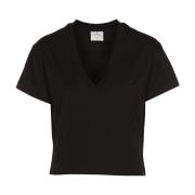 Courrèges Svart V-ringad Cropped T-shirt Black, Dam