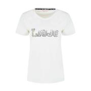 Liu Jo Sportig Bomull Logo T-shirt med Studs White, Dam