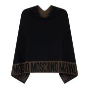 Moschino Elegant Kontrast Logo Poncho Black, Dam