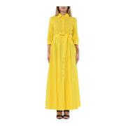 Patrizia Pepe Lång bomullspoplin klänning med skjortkrage Yellow, Dam