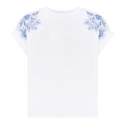 Twinset Blommig Broderad Bomull T-shirts och Polos White, Dam