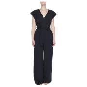 Vila Svart V-ringad Jumpsuit Kort Ärm Black, Dam