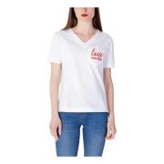 Love Moschino Vit V-ringad T-shirt White, Dam