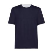 Brunello Cucinelli Lager Silk-Bomull T-shirts och Polos Blue, Herr