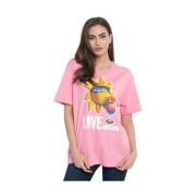 Love Moschino Casual-chic Bomull T-shirt med Logotyptryck Pink, Dam