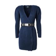 Elisabetta Franchi Stickad klänning med lång ärm och bälte Blue, Dam