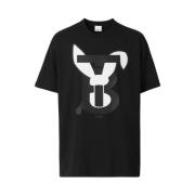 Burberry Bomull T-shirt med Brand Print Black, Dam