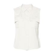 Calvin Klein Vit Ärmelös Skjorta med Spetskrage White, Dam