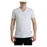 Dolce & Gabbana Vit Bomull V-ringad Kortärmad T-shirt White, Herr