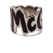 Alexander McQueen Mäns Mässingslogoring Svart Silver Multicolor, Herr