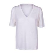 Kangra Linne V-ringad T-shirt för kvinnor White, Dam