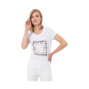 Fracomina Brev Grafisk Rhinestone T-shirt White, Dam