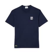 Lacoste Bomull Piqué T-shirt med Bakre Slogan Blue, Herr