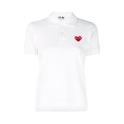 Comme des Garçons Play Röd Hjärta Logo Polo Shirt White, Dam