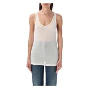 Saint Laurent Rib Tank Top Naturel Ss24 White, Dam