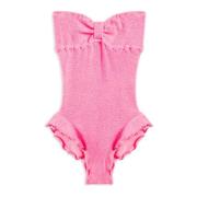 Reina Olga Ruffled Strapless Brazilian Swimsuit Pink, Dam