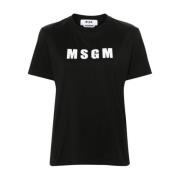 Msgm Svart Logo Print Crew Neck T-shirt Black, Dam