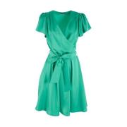 YES ZEE Korsad V-ringad klänning med bälte Green, Dam