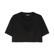 Just Cavalli Svart Rhinestone Logo Crew Neck T-shirts Black, Dam
