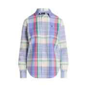 Ralph Lauren Rutig Bomullsskjorta - Ljusblå Multicolor, Dam