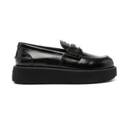 Miu Miu Svart Läder Loafer med Logopragling Black, Dam