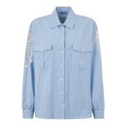Liu Jo Blårandig Skjorta med Spetsdetaljer Blue, Dam