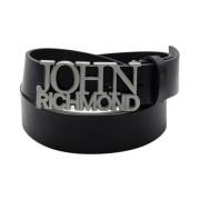 John Richmond Svart Läderbälte Slät Textur Black, Herr