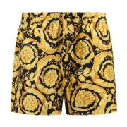 Versace Silke Guld Shorts Elastisk Midja Multicolor, Herr