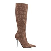 Versace Brun Canvas Stiletto Ankelstövlar Brown, Dam