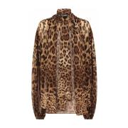 Dolce & Gabbana Leopardmönstrad Slipskrage Blus Multicolor, Dam