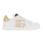 Dolce & Gabbana Logo DG Guld Sneakers Made in Italy White, Dam