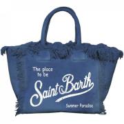 MC2 Saint Barth Mini Canvas Vanity Väska Med Fransar Blue, Dam