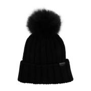 Woolrich Chunky Cable Knit Beanie Hat Black, Dam