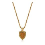 Nialaya Gold Necklace with Brown Tiger Eye Shield Pendant Yellow, Herr