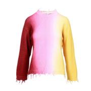 Semicouture Bomull Crew Neck Sweater med Fransar Multicolor, Dam
