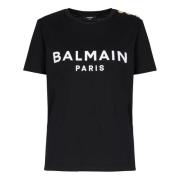 Balmain Vit Logo Print Crew Neck T-Shirt Black, Dam