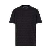Emporio Armani Svart Jacquard Stickad T-shirt med Logotyp Black, Herr