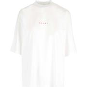 Marni Bomull Logo Print Crew Neck T-Shirt White, Herr
