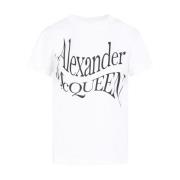 Alexander McQueen Vit Bomull Warped T-Shirt White, Dam