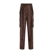 Dries Van Noten Svarta Sidens Cargo Byxor Multicolor, Dam