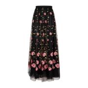 Giambattista Valli Svart Ros Broderad Midi Kjol Multicolor, Dam