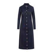 Jean Paul Gaultier Indigo Denim Trompe-l`Sil Coat Blue, Dam