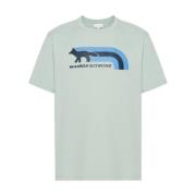 Maison Kitsuné Blå T-shirt med Silk-Screen Print Blue, Herr