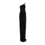 Rick Owens Svart Draperad Enaxlad Aftonklänning Black, Dam