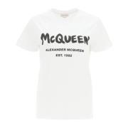 Alexander McQueen Vit Bomull Logo T-Shirt White, Dam