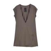Rick Owens Dylan T Top Bomull V-ringad Oversize Brown, Dam