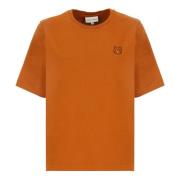 Maison Kitsuné Brun Bomull T-shirt med Logo Patch Brown, Dam