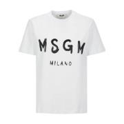Msgm Vit Bomullst-shirt med Kontrasttryck White, Dam